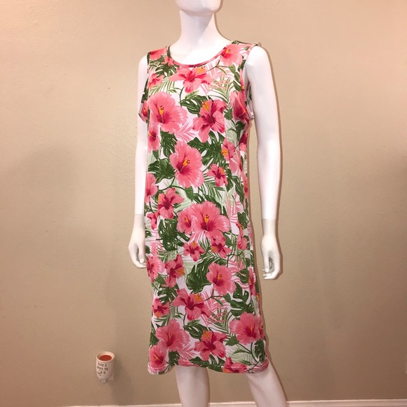 Rouge Pink Hibiscus Tank Dress Size 1X Summer Dress Mid Length - Picture 11 of 12